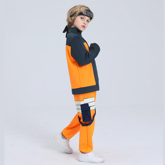 Perfil disfraz cosplay Naruto Shippuden niño chaqueta gris naranja