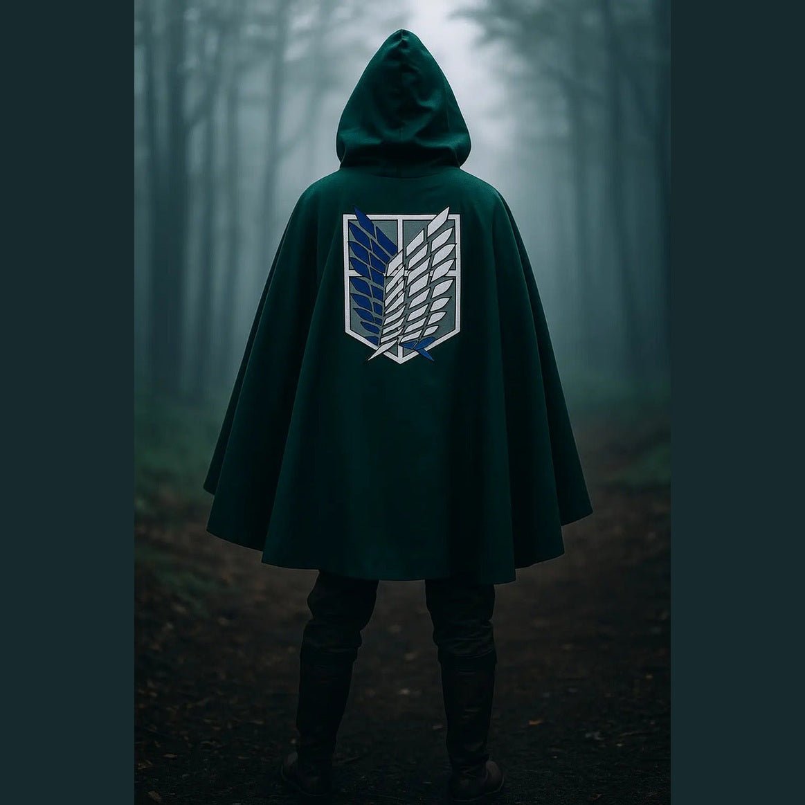 Capa cosplay Shingeki no Kyojin alas libertad verde oscuro con capucha