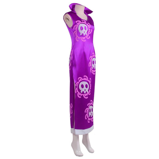 Traje cosplay Boa Hancock One Piece perfil derecho con bordes blancos