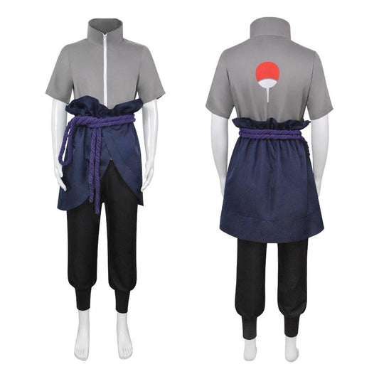 Cosplay completo Sasuke Uchiha Naruto Shippuden frente y espalda gris