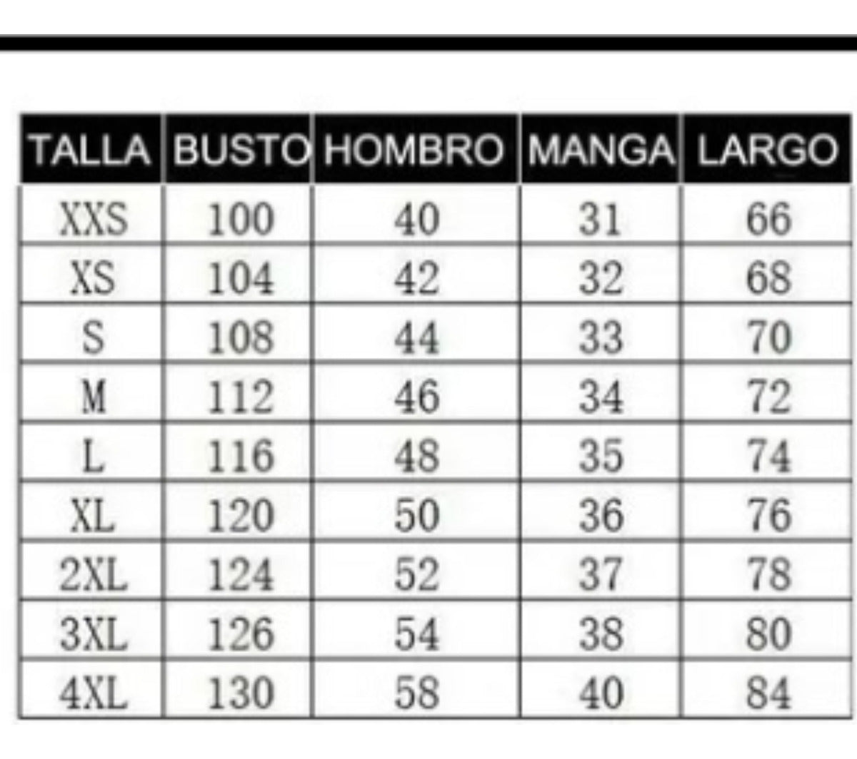 Tabla de tallas en cm haori kimono cosplay Rengoku desde XXS hasta 4XL