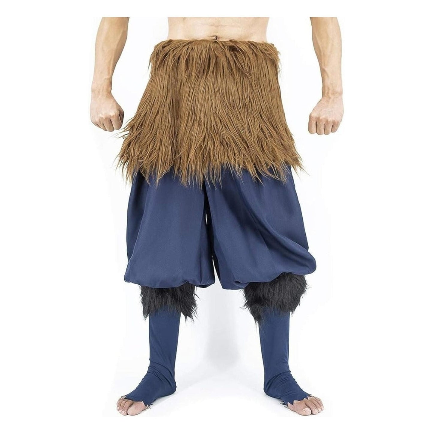 Cosplay Inosuke Hashibira Demon Slayer faldón pelo marrón y pantalones azules