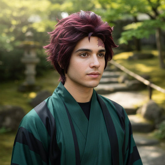 Peluca Tanjiro Kamado Anime Kimetsu No Yaiba Cosplay