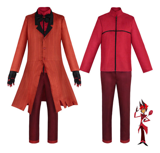 Disfraz completo Alastor Hazbin Hotel rojo con abrigo y guantes