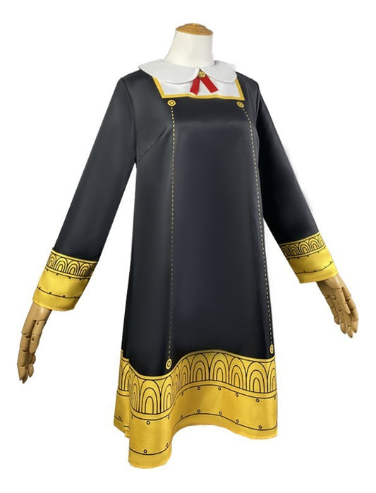 Disfraz Anya Forger Spy X Family adulto vestido negro con lazo rojo y detalles dorados