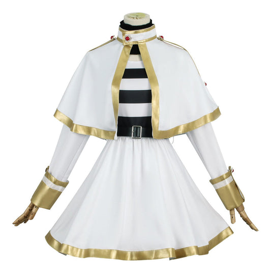 Disfraz cosplay Frieren Elfa blanco con túnica y detalles dorados