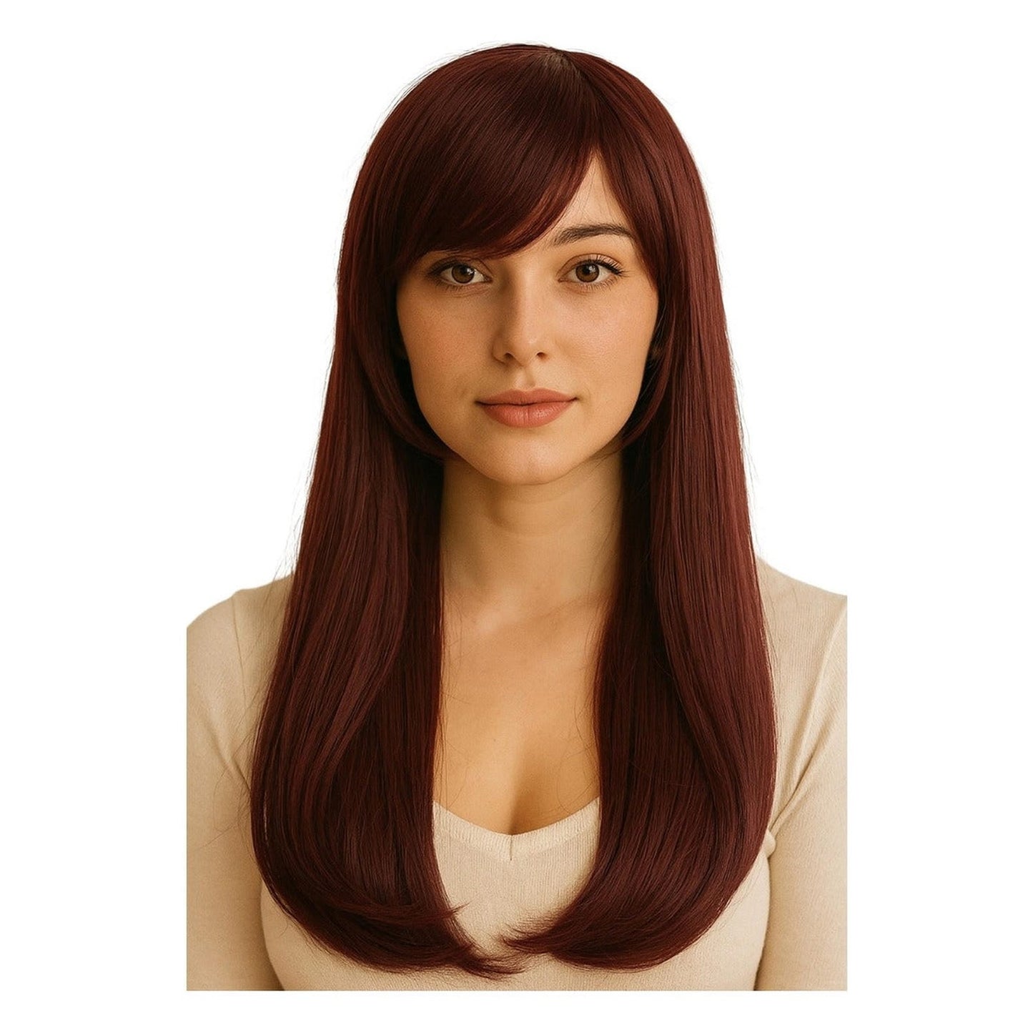 Peluca D.va Overwatch Cosplay Gamer Castaña Largo Liso