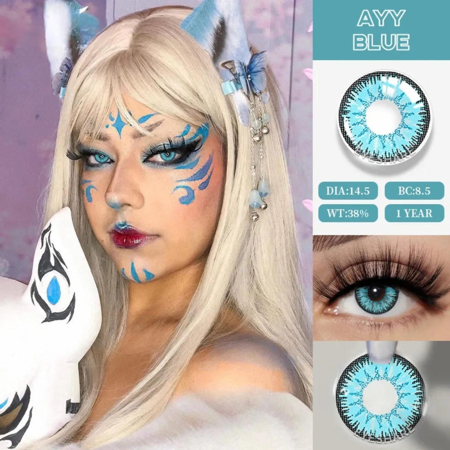 Lentes De Contacto Cosplay Ayy Blue 14.5mm Anuales Anime