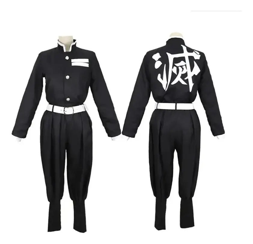 Disfraz Giyu Tomioka frente y espalda con haori sin mangas y kanji 滅