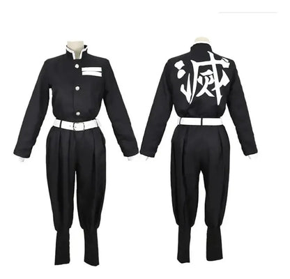 Disfraz Giyu Tomioka frente y espalda con haori sin mangas y kanji 滅