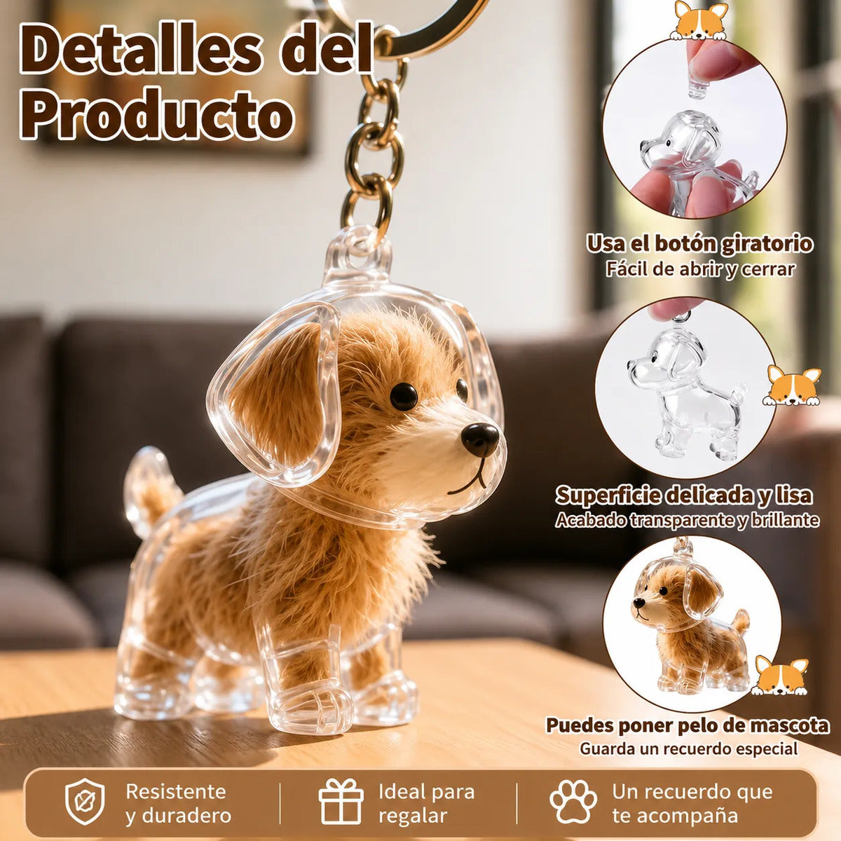 Llavero Mascota Guarda Pelo Perrito Recuerdo Transparente