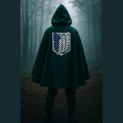 Capa cosplay Shingeki no Kyojin alas libertad verde oscuro con capucha