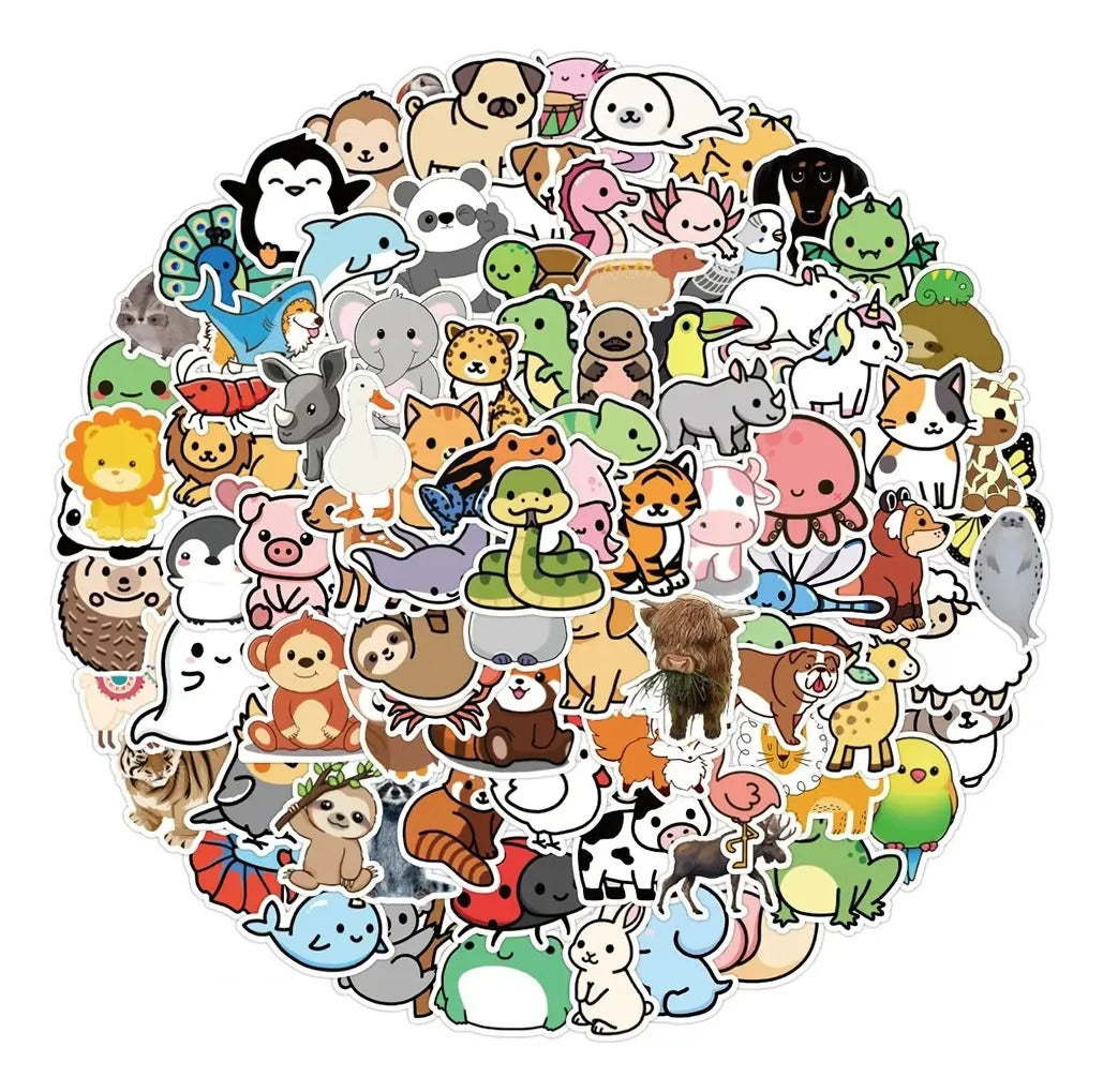 Stickers De Animalitos Impermeables 100 Unid Animales