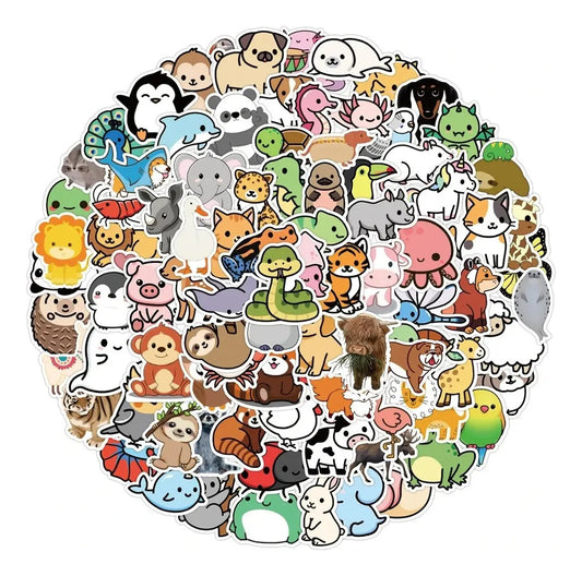 Stickers De Animalitos Impermeables 100 Unid Animales