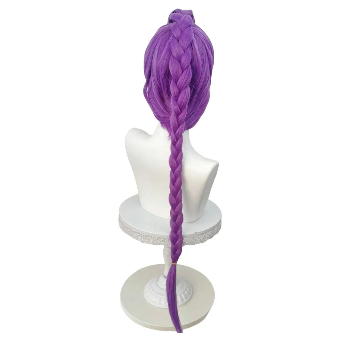 Peluca púrpura cosplay Rumi KPop Demon Hunters vista trasera con trenza central