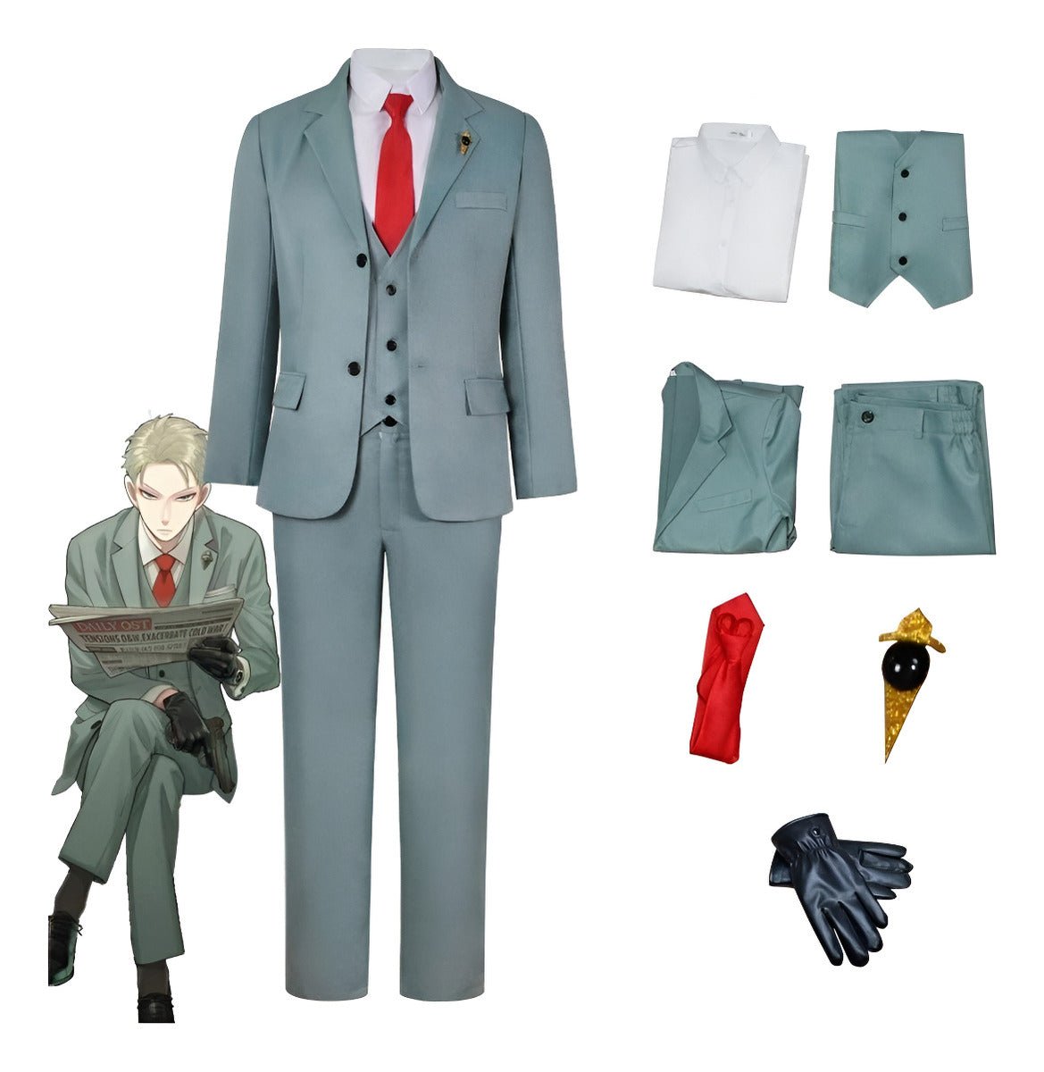Set completo 7 piezas cosplay Loid Forger Spy X Family traje corbata pin