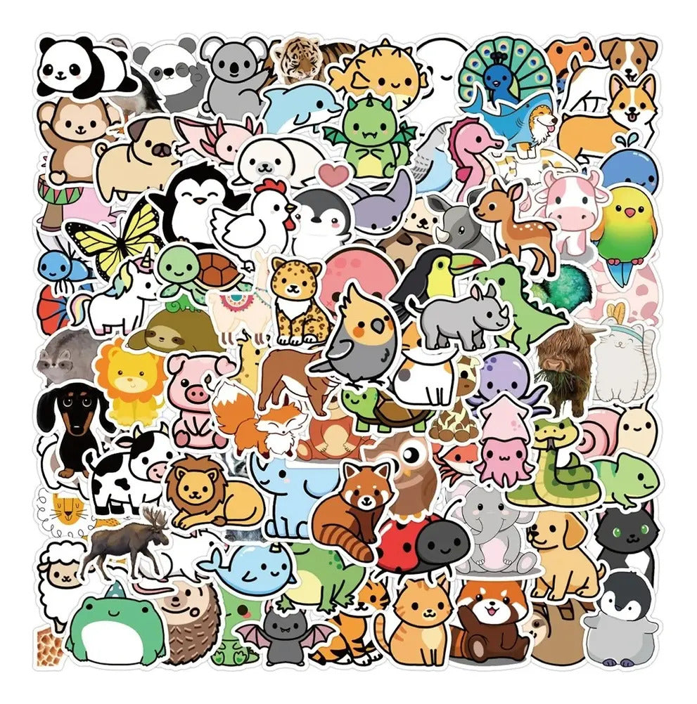 Stickers De Animalitos Impermeables 100 Unid Animales