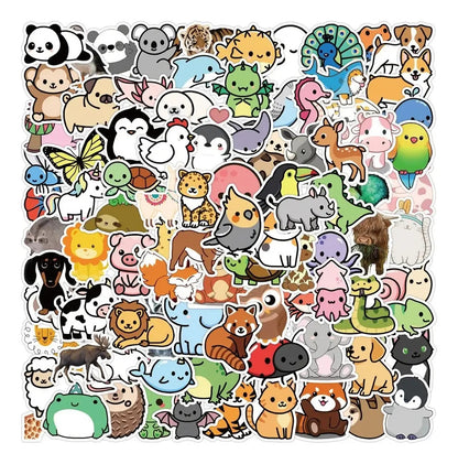 Stickers De Animalitos Impermeables 100 Unid Animales