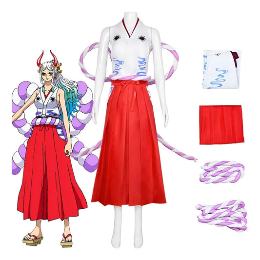 Disfraz completo Yamato Princesa Oni One Piece hakama rojo y cordón trenzado
