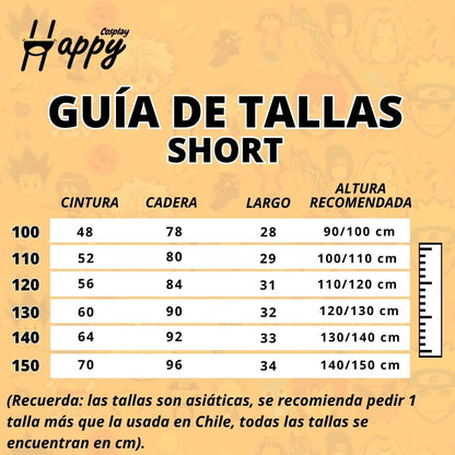 Guía de tallas short cosplay Rumi KPop Demon Hunters medidas cintura cadera