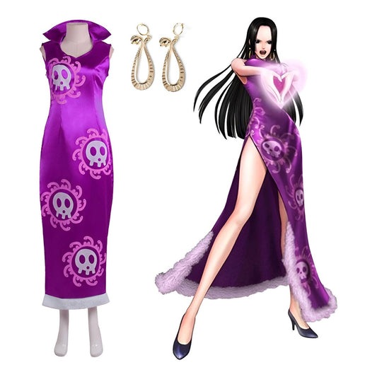 Traje cosplay Boa Hancock One Piece cuello alto con abertura lateral