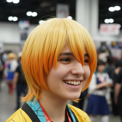 Peluca Zenitsu Kimetsu No Yaiba Cosplay Anime Rubia