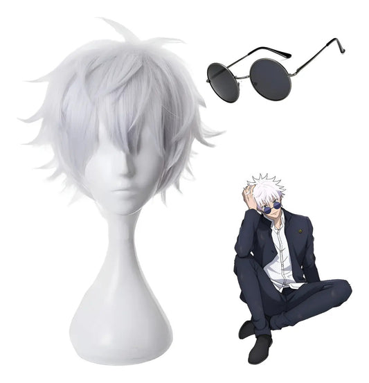 Peluca Gojo Satoru + Lentes - Jujutsu Kaisen Cosplay