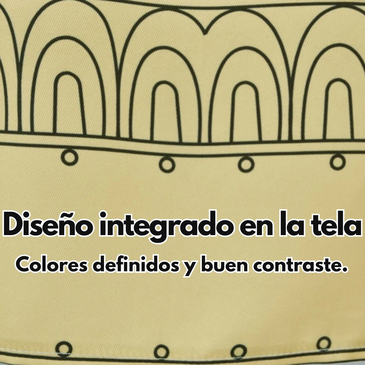 Tela beige con diseño integrado arcos y círculos negro contraste definido