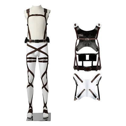 Equipo maniobras tridimensionales Shingeki No Kyojin cosplay con arnés blanco y tanques