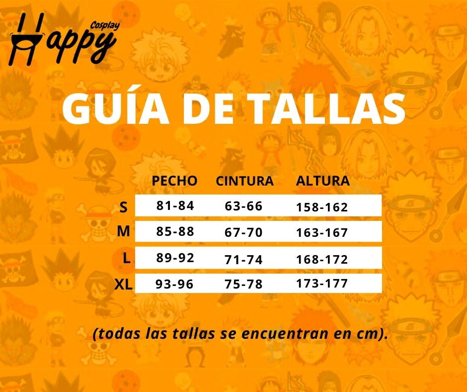 Guía de tallas S a XL para disfraz cosplay enfermera anime