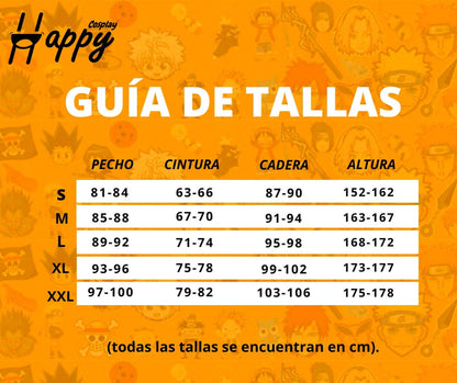 Guía de tallas body Chun-Li S a XXL medidas pecho cintura cadera cm