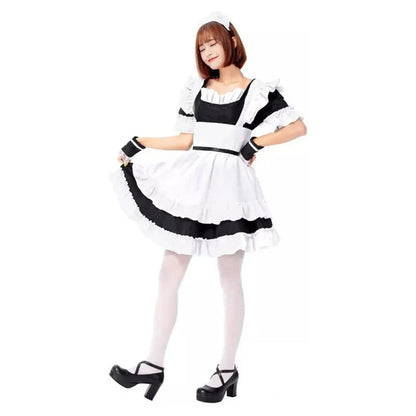 Disfraz sirvienta anime lolita completo con falda abanicada y accesorios para mujer