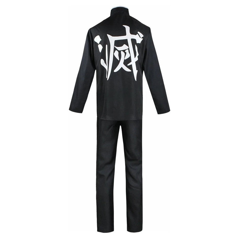 Cosplay Genya Shinazugawa Kimetsu no Yaiba kanji espalda negro