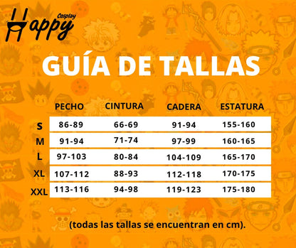 Guía de tallas cosplay anime Happy Cosplay medidas pecho cintura cadera