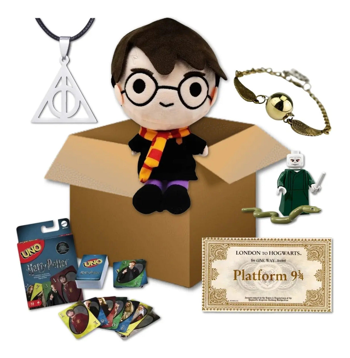 Box Set Harry Potter Figura Peluche Collar Cartas Y Más