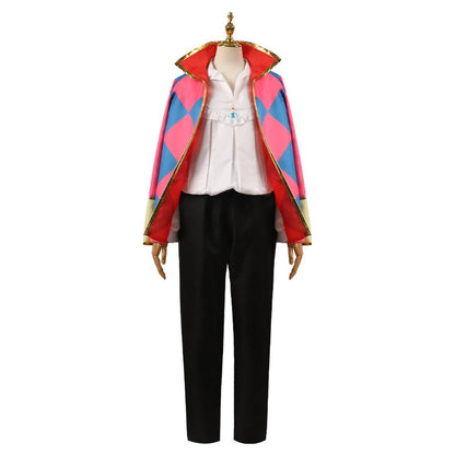 Cosplay Howl Castillo Ambulante completo con capa bordes dorados y patrón diamante rosa azul