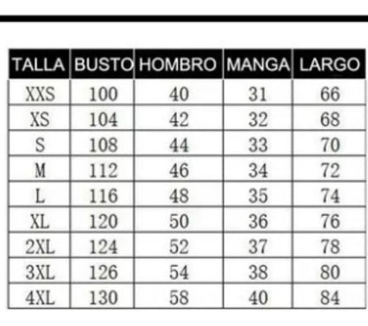 Tabla de tallas en cm haori kimono cosplay Rengoku desde XXS hasta 4XL