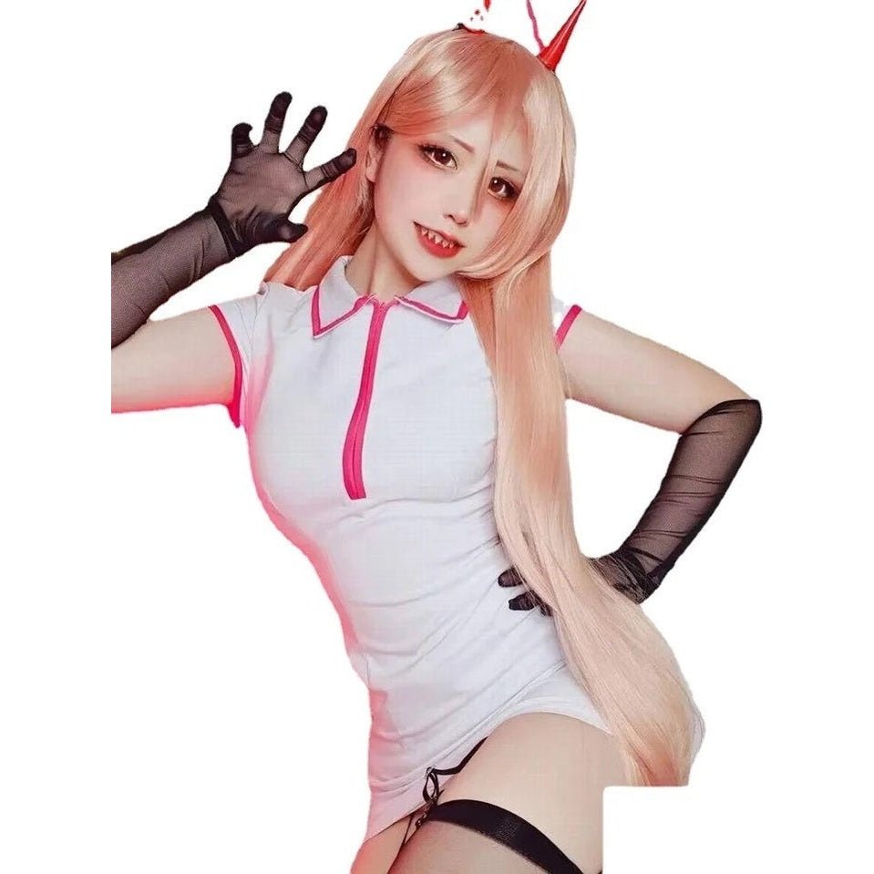 Disfraz cosplay Makima Chainsaw Man enfermera rosa con cuernos