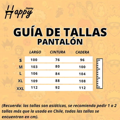 Guía de tallas pantalón disfraz UA My Hero Academia medidas en cm para Chile