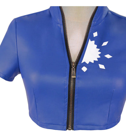 Cierre cremallera negra y estampado pecho blusa azul disfraz Nico Robin One Piece