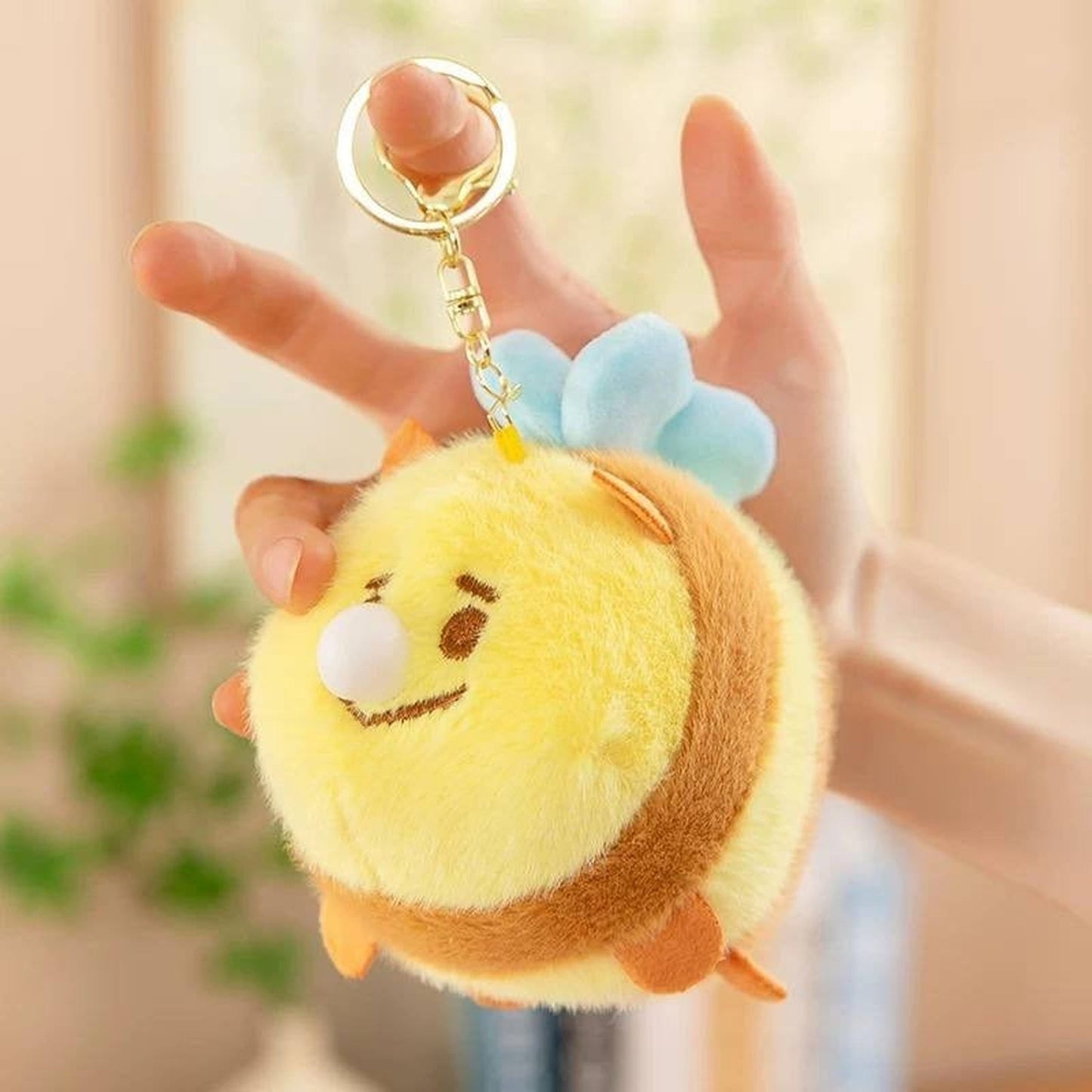 Llavero Peluche Abeja Kawaii Nariz Inflable Antiestrés