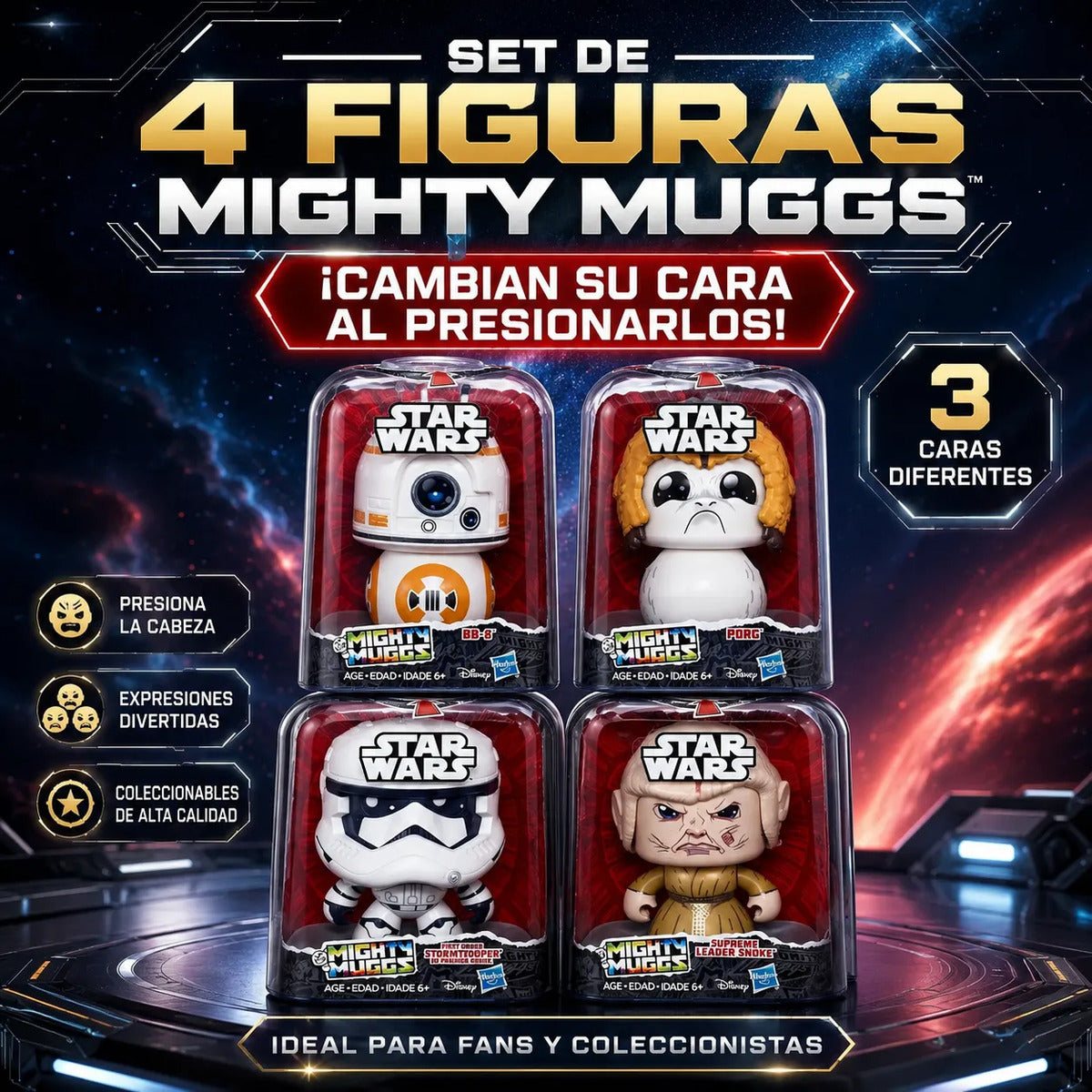Set 4 Figuras Star Wars Mighty Muggs Cambian Su Cara Hasbro