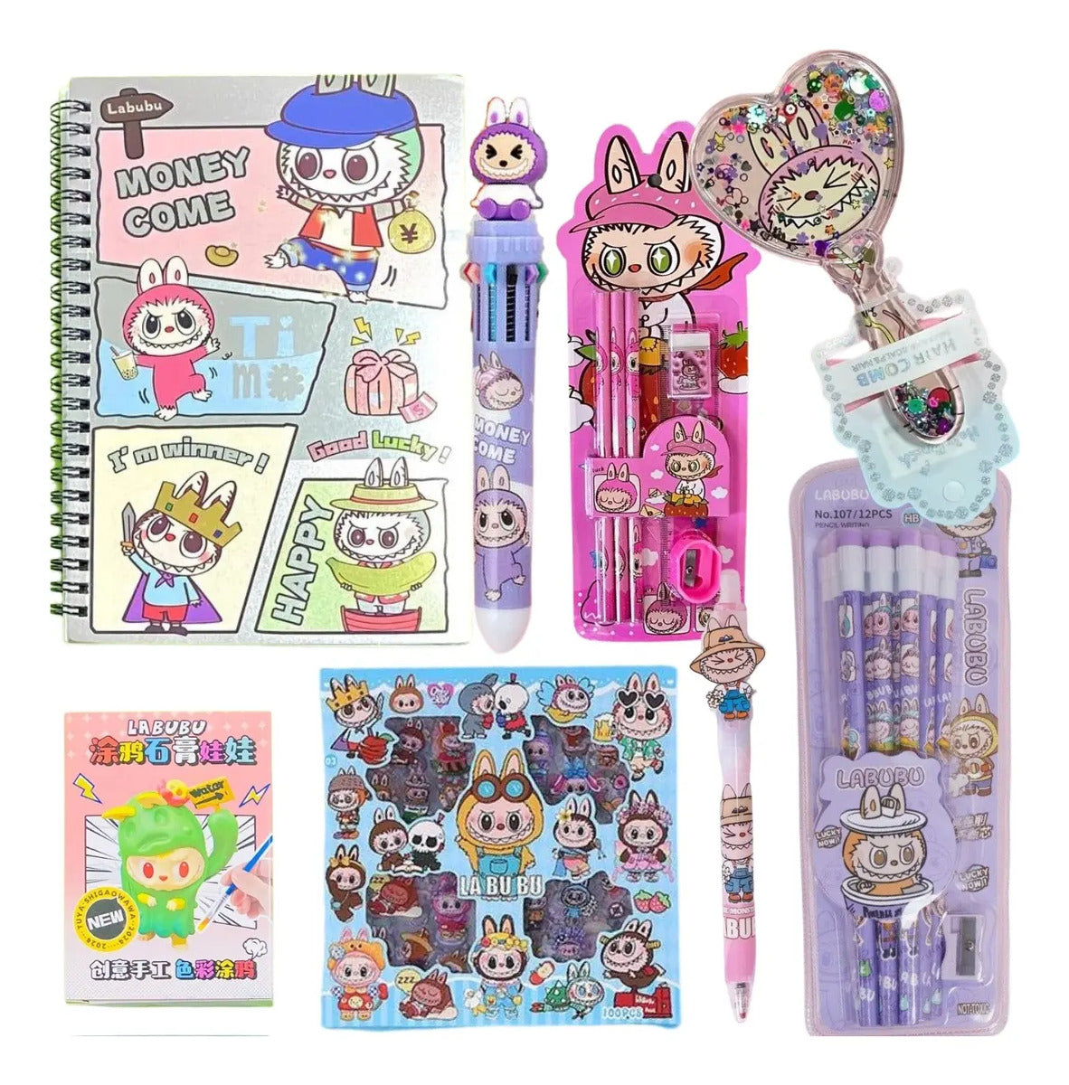Pack Labubu Papelería Kawaii - Libreta + Stickers Escolar