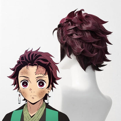 Peluca Tanjiro Kamado Anime Kimetsu No Yaiba Cosplay