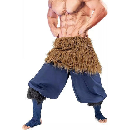 Disfraz Inosuke Hashibira Demon Slayer pose combate musculoso azul