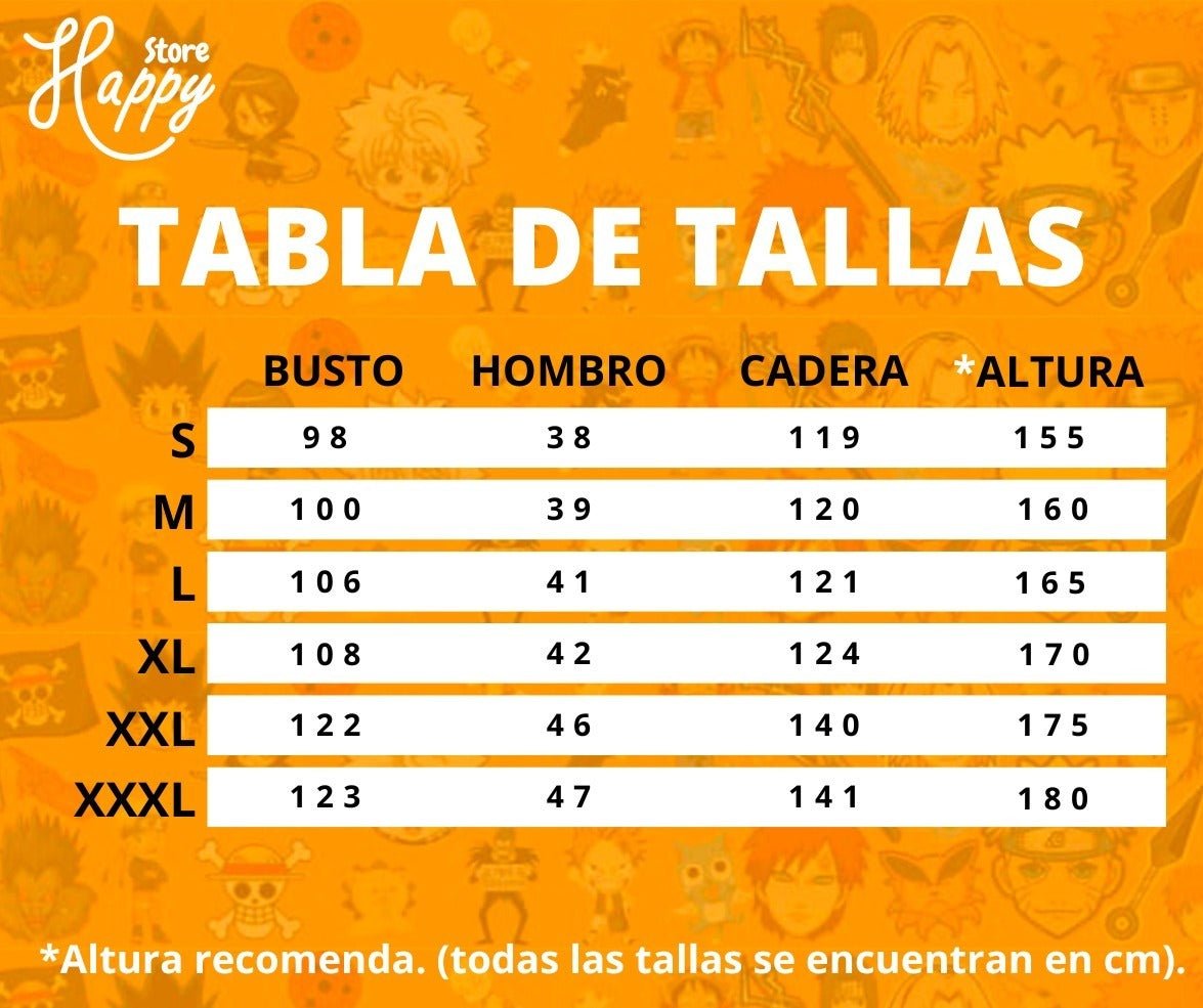 Tabla de tallas cosplay Happy Store para disfraz Anya Forger adulto en cm