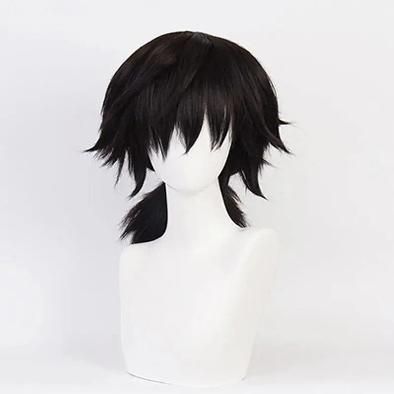 Peluca negra estilo corto Giyu Tomioka para disfraz Demon Slayer