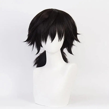 Peluca negra estilo corto Giyu Tomioka para disfraz Demon Slayer