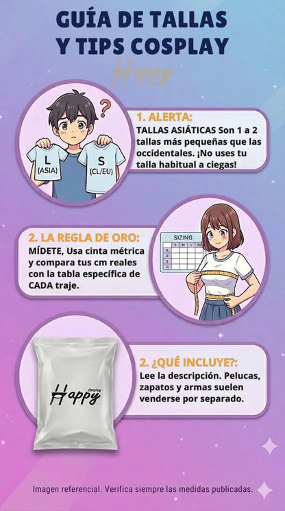 Tips guía de tallas asiáticas Happy Cosplay para disfraz Demon Slayer