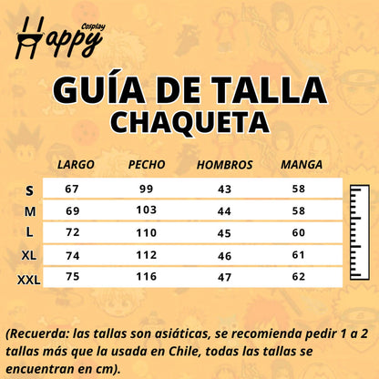 Guía tallas cosplay Gojo Satoru medidas cm advertencia tallas asiáticas Chile